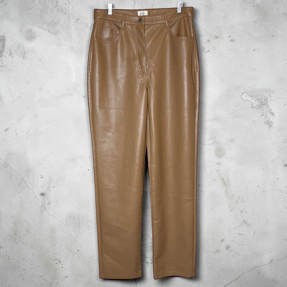 Aritzia Wilfred Melina Vegan Faux Leather Pant Straight Leg Tan size 8